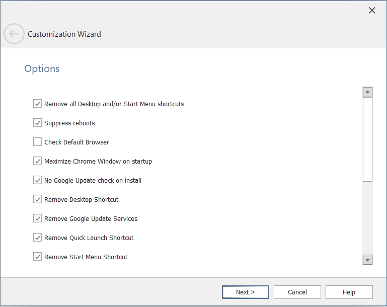 Customization Wizard / Options Panel